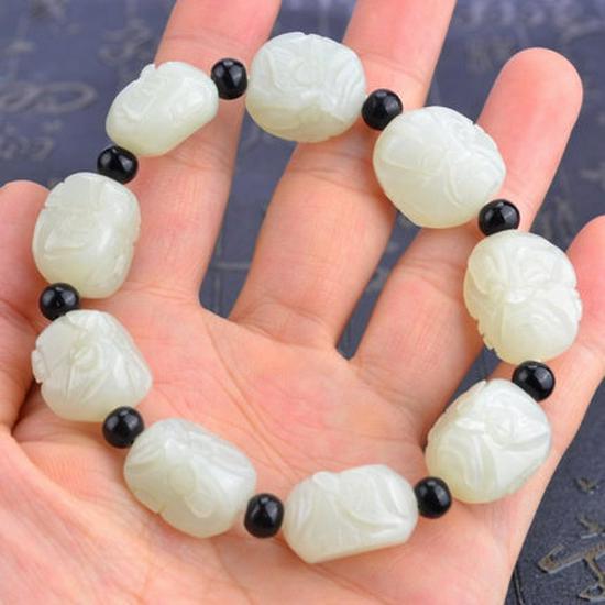 Certified Xinjiang Hetian Jade Eighteen Arhats Bracelet