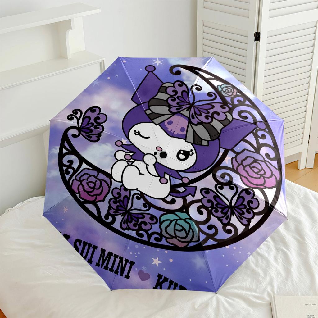 Kawaii Kuromi Floral Charm Portable Automatic Umbrella Sturdy 8 Rib Shaft Compact Design for Outdoor Daily Use Fashion Lovers Stylish Gift for Women