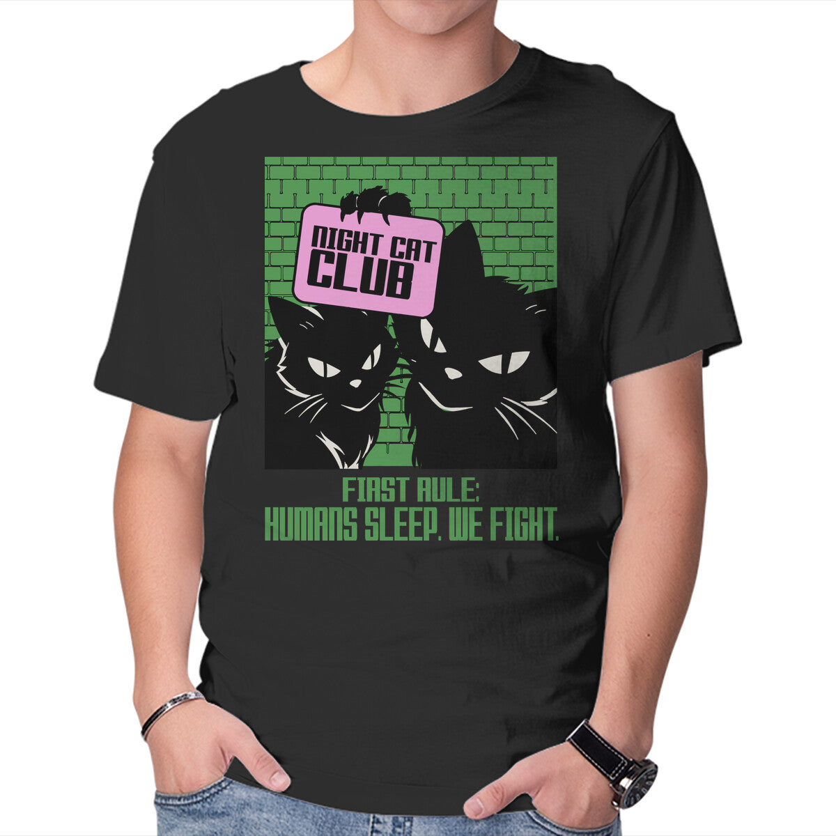 Unisex Crew Neck T-Shirt Night Cat Club Graphic Short Sleeve Casual Tee XXXL