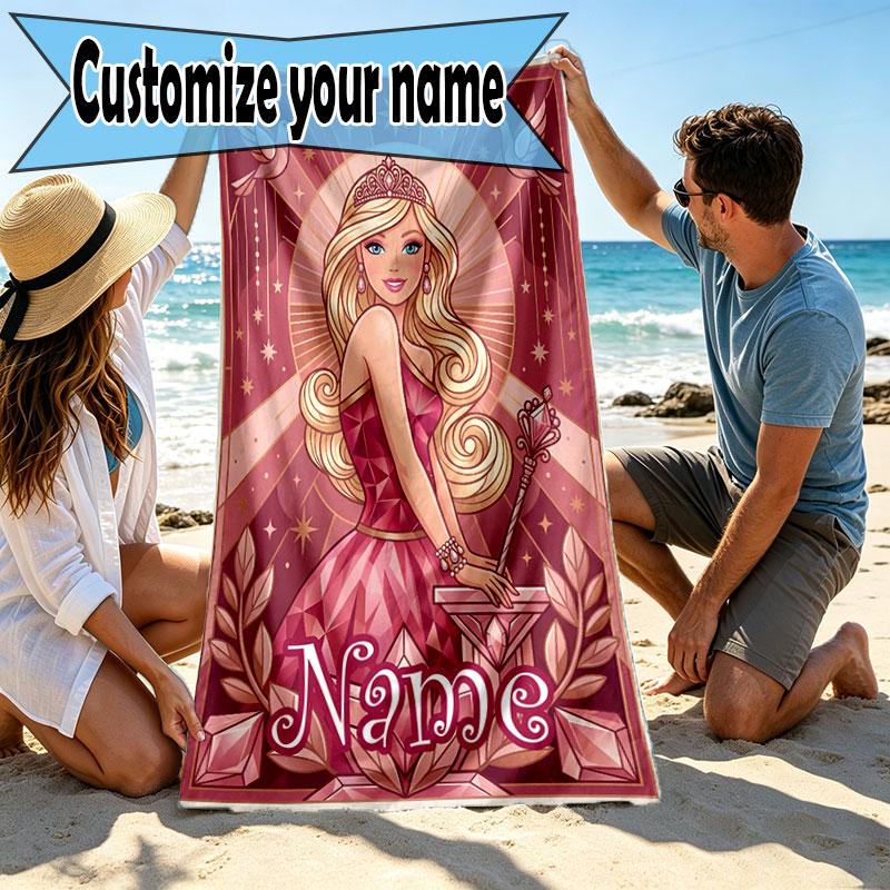 Custom Name Personalized Barbie Print Beach Towel, for Trip Camping Beach Party Home Decor, Birthday Gift for Family & Friends