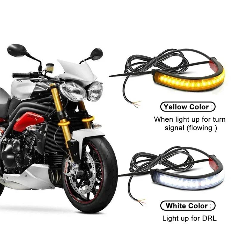 2Pcs 12V LED Motorcycle Turn Signal Light & DRL Ring Fork Strip Lamp Flashing Blinker Amber White Moto Flasher Auto Accessories