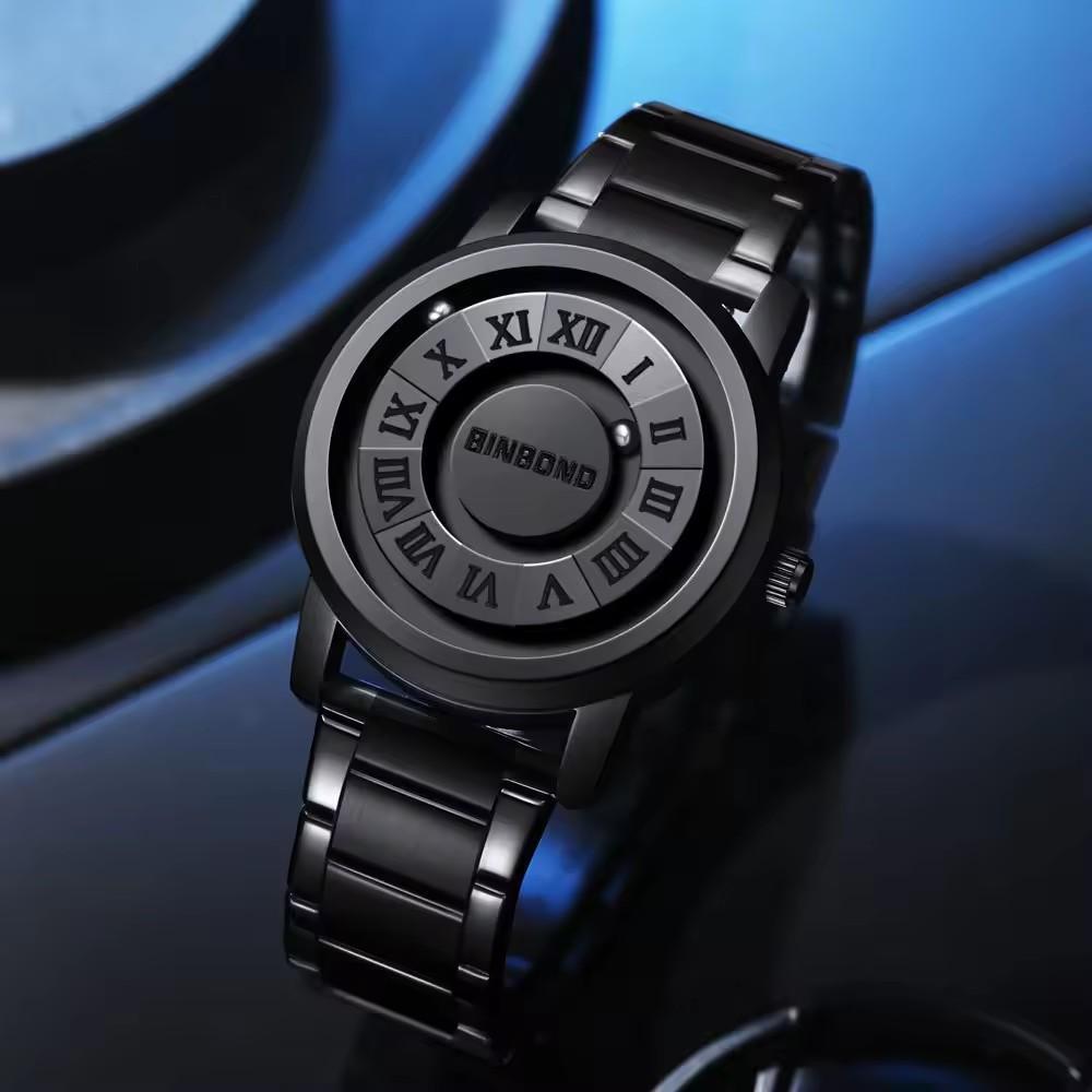 Binbond 234 B234 Herren Kreatives Scrolling Zeiger Design Uhr 30M Wasserdicht Edelstahl Armband Herren Quarzwerk Uhren