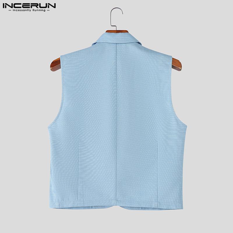 INCERUN 2PCS Two Pieces Men Sleeveless Texture Cropped Waistcoat and Long Straight Pants Sets