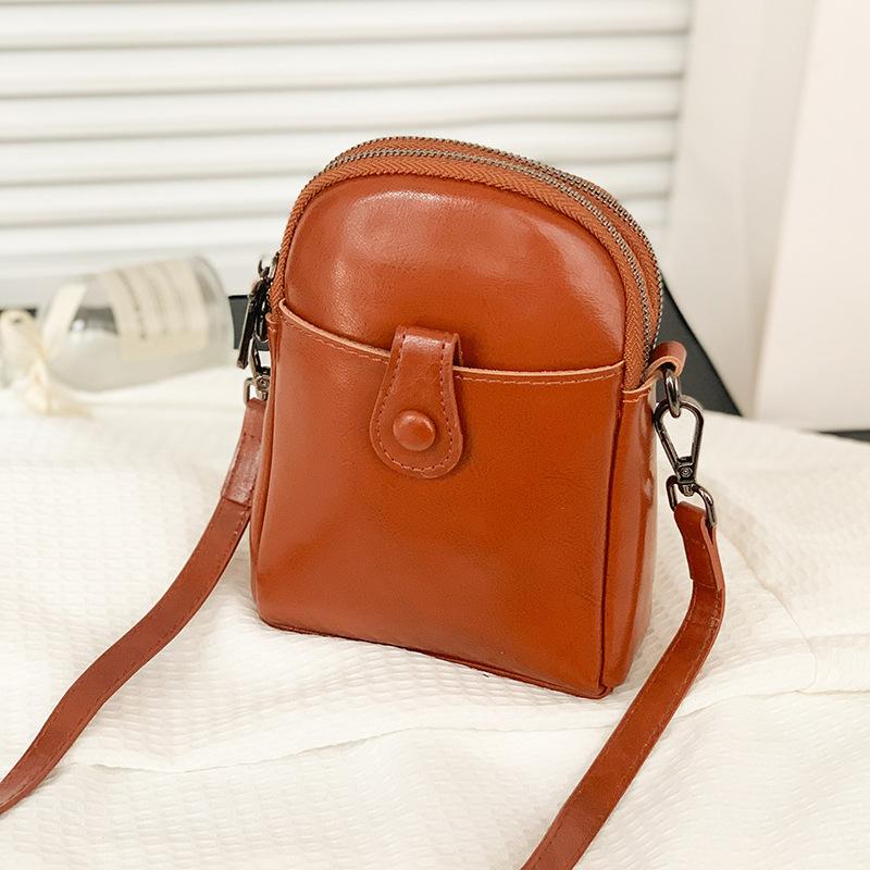 Leather Mobile Phone Bag Women'S Small Bag Fashionable Simple Temperament High-End Leather Vertical Shoulder Messenger Bag