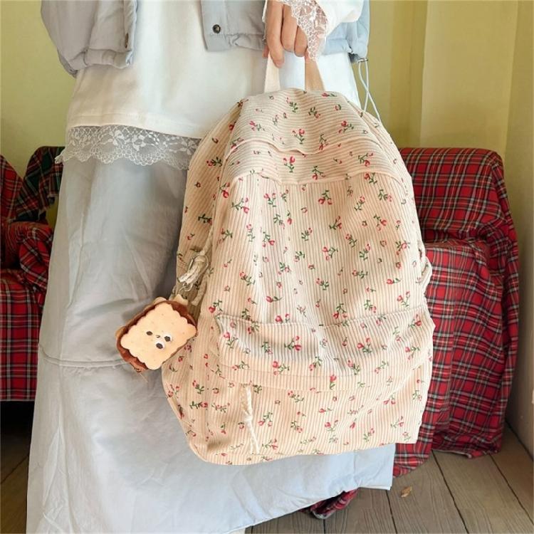 Travel Backpack for Teens and Girl Laptop Daypacks Flower Print Backpack Students School Bag Corduroy Rucksacks