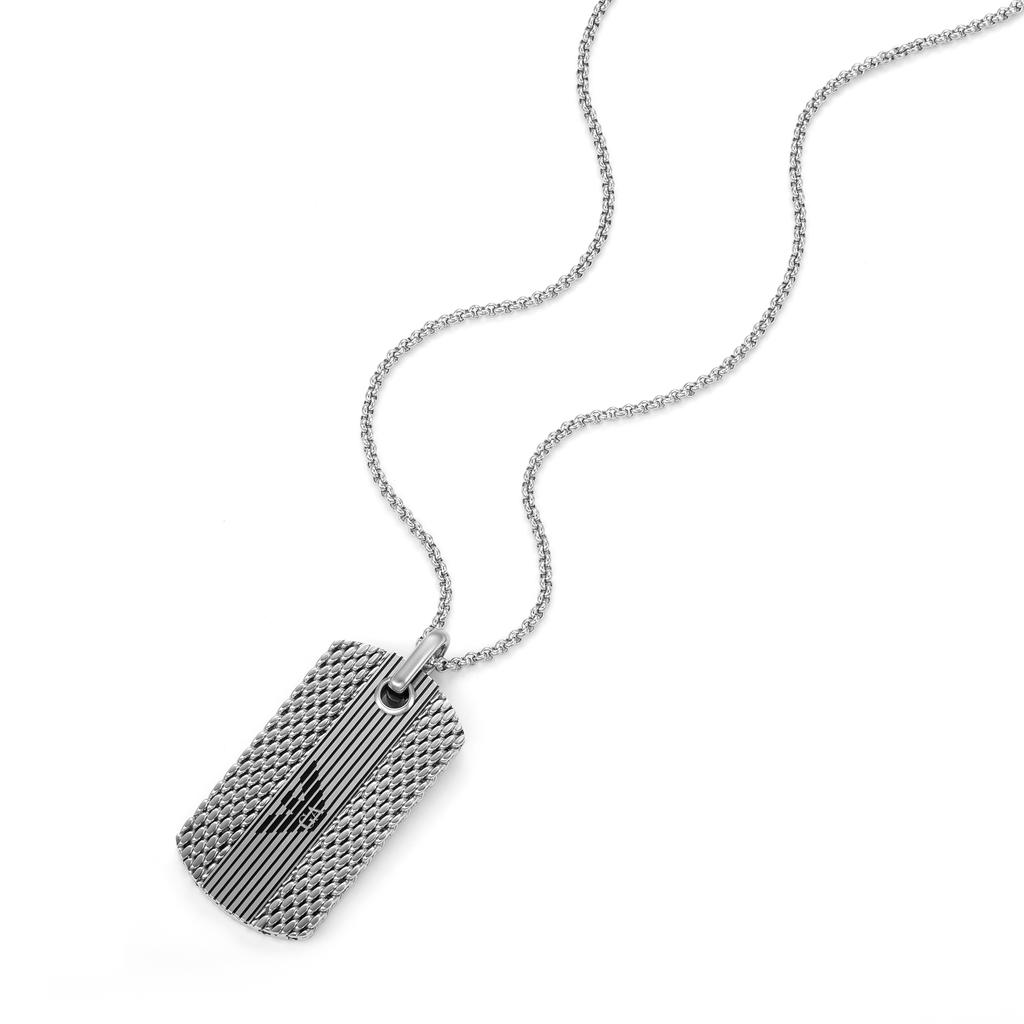 Emporio Armani Eagle Logo Series Plaque Cool Light Luxury Stainless Steel Necklace Unisex Necklace Silver EGS3149040