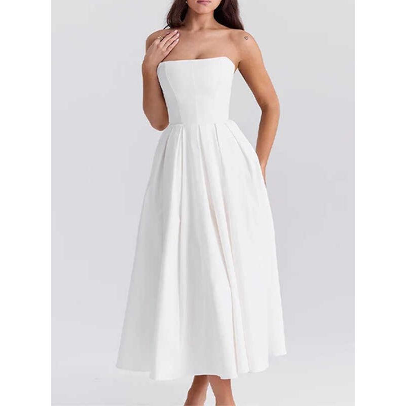 2024 Summer European and American Amazon Cross-Border Foreign Trade New Fashion Sexy off-Shoulder Tube Top Pleat Dress