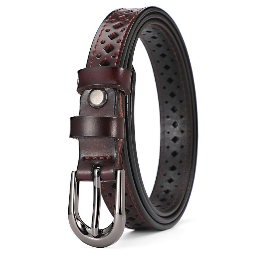 

Adjustable Versatile Hollowed-out Belt Porous Simple Pin Buckle Dress Waistband Leather Metal Buckle Belt Clothing Accessories кавовий