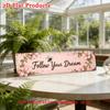 1pc Follow Your Dream 2D Flat Tin Sign, Pink Floral Bee Inspirational Rustic Metal Wall Decor, 15.75x3.94in