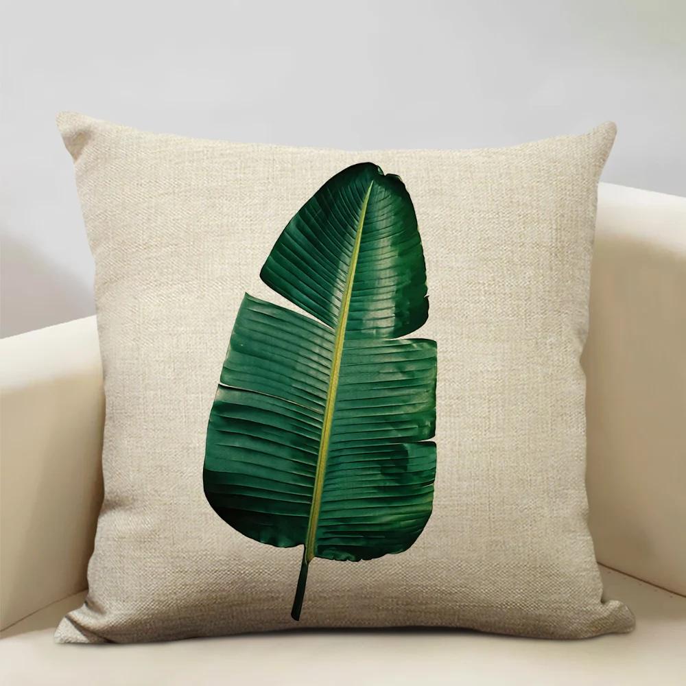 Plant Leaf Cushion Cover Home Decoration Sofa Chair Car Pillow Case Soft Linen Pillowcase 45x45cm