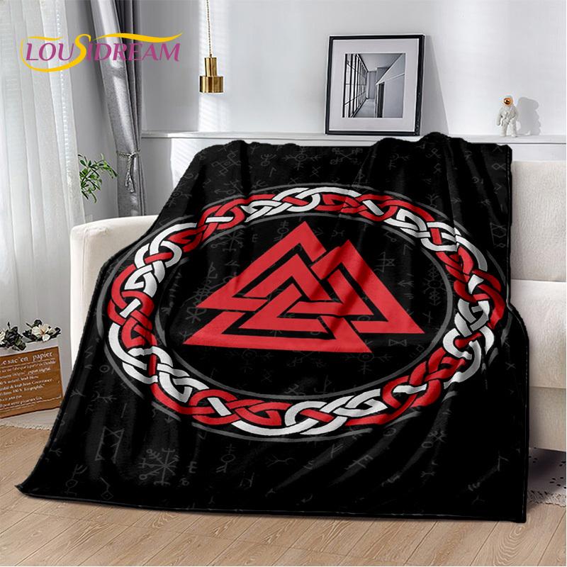 Viking Nordic Odin Valhalla Cartoon Valknut Blanket,Soft Throw Blanket for Home Bedroom Bed Sofa Picnic Office Travel Cover Kids