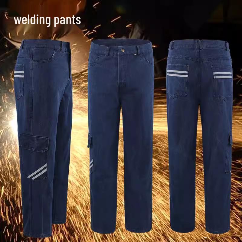 Men's Flame Retardant Denim Workwear Set for Spring and Autumn – Anti-Scald Protection for Electric Welders