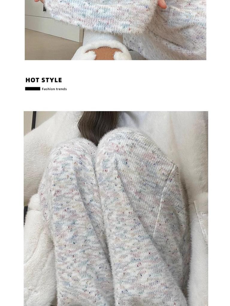 Rainbow High-Waisted Knitted Wide-Leg Pants - Women's Korean Style, Small Size, Autumn/Winter 2025 Collection