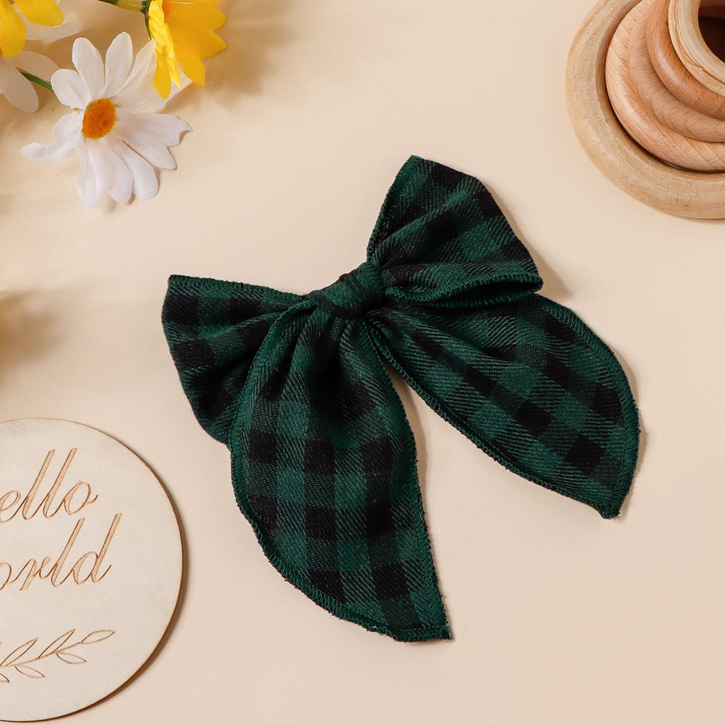 Vintage Large Fable Plaid Fabric European American Style Gradient Color Bow Hair Clips Neutral for Baby Girls Women for Party