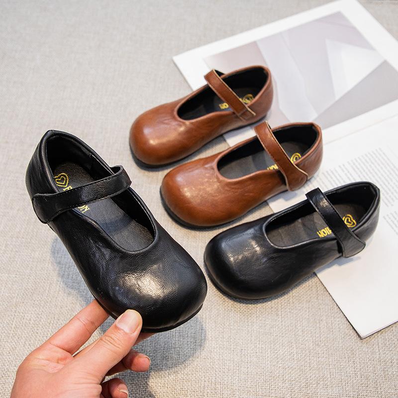 Classmate 2025 Spring and Autumn New Korean Edition Girls Middle School and Older Children Round Head Leather Shoes Girls Versatile Princess Shoes Tid