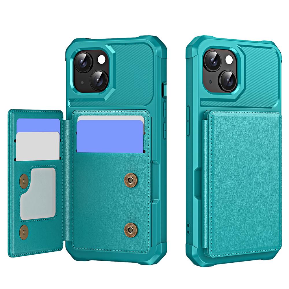 For iPhone 15 Plus Case Card Slot Kickstand Leather+TPU Reinforced Corner Phone Cover