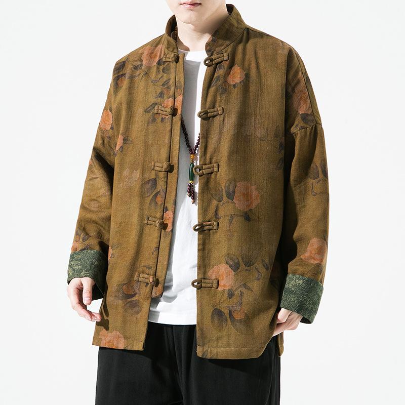 Chinese Traditional Dress Autumn Vintage Tang Dress Men Clothing Tai Chi Kung Fu Coat Print Jacket Chinese Tunic Suit Plus Size