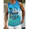 White Men's Vest with Casual 3D Printed Minimalist Pattern, Ideal for Summer Outdoor Leisure Sports And Seaside Vacations