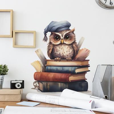 Cartoon Dier Uil Boeken Kinder Slaapkamer Studiekamer Muur Verfraaiing Decoratieve Muurstickers