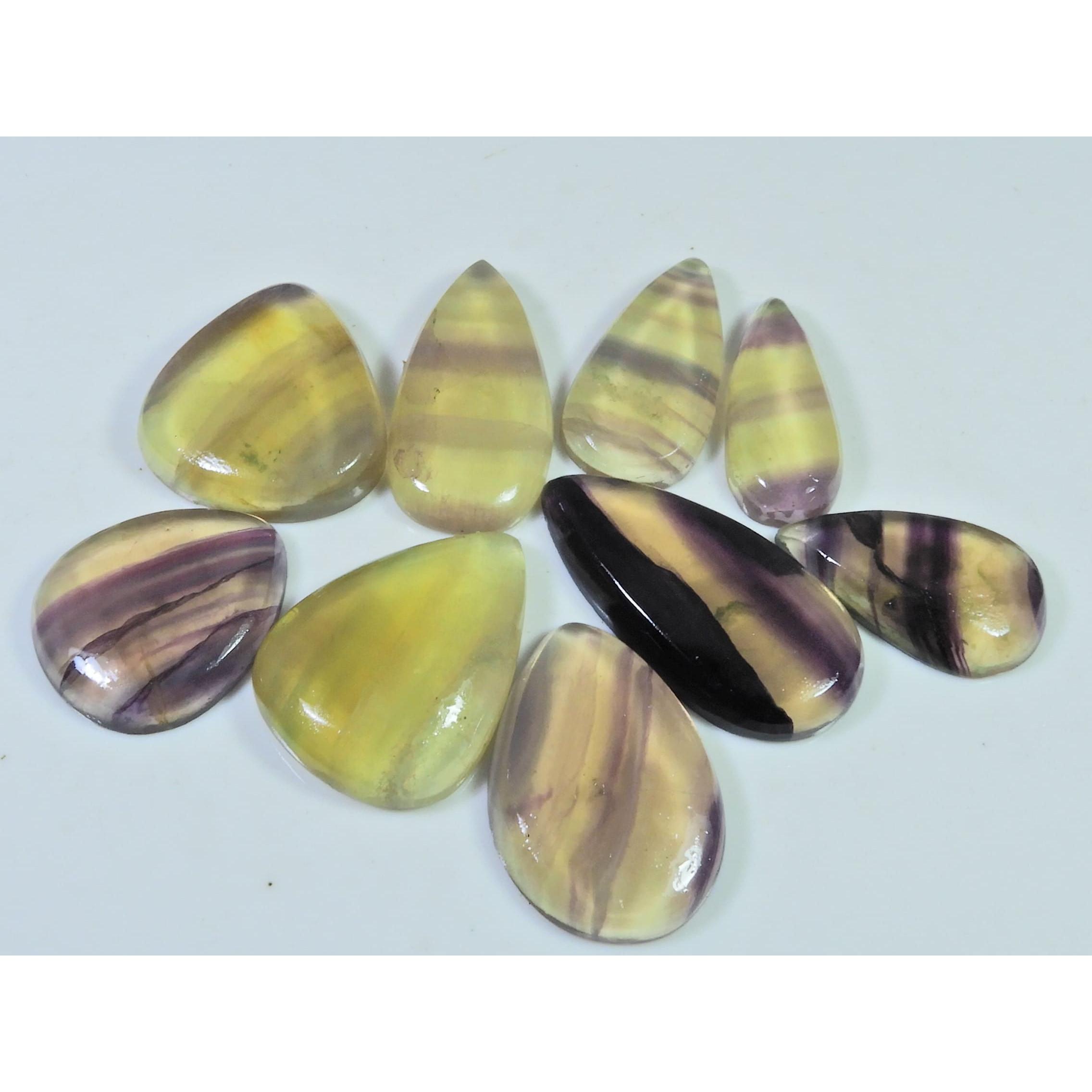 245Cts. Natural Rainbow Fluorite Pear Cabochon Loose Gemstone 09 Pcs Lot C-913