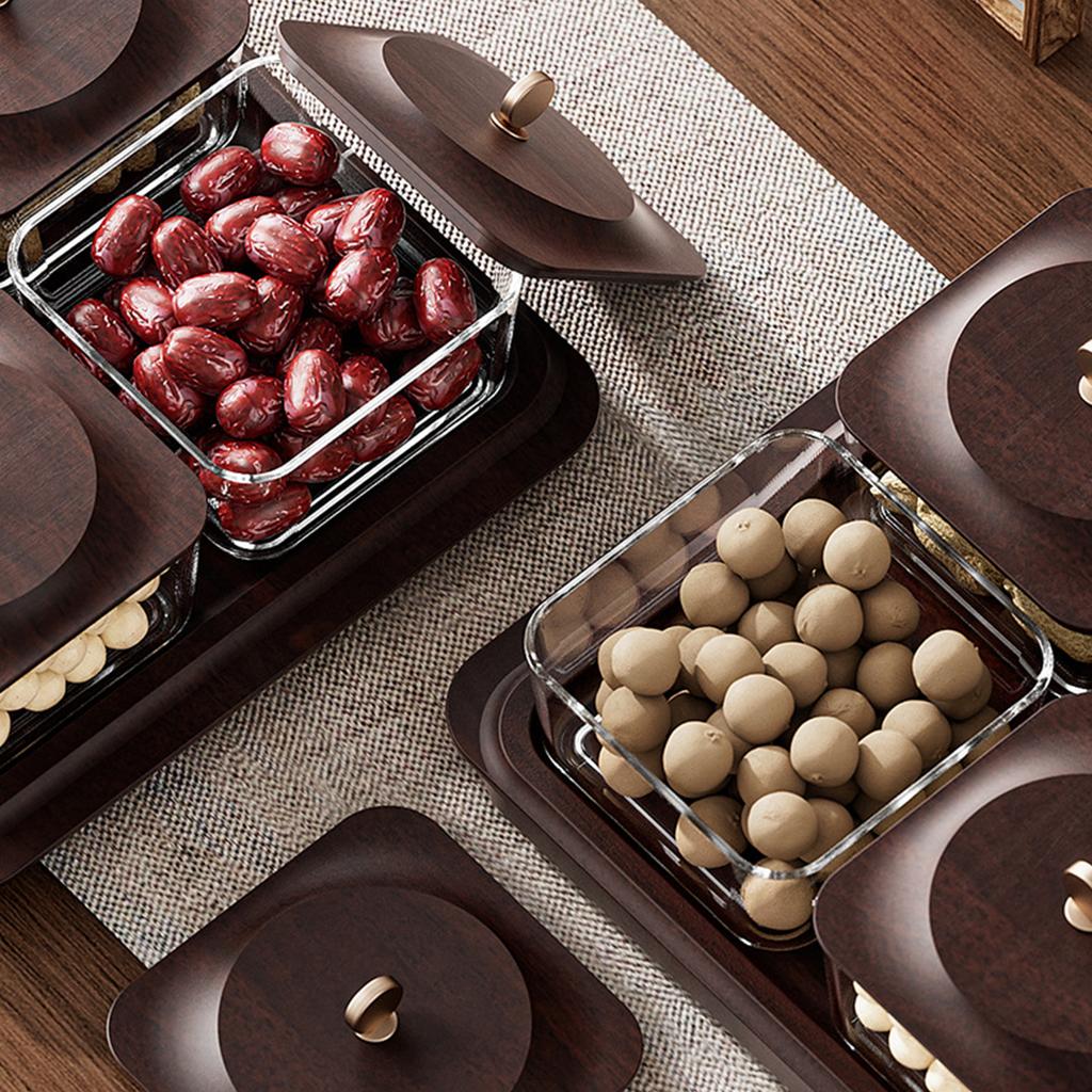 Set of 4 Plastic Imitated Wood Divided Dried Fruit Tray with Lids Appetizer Serving Tray for Party Candy Jars Cookies Nuts