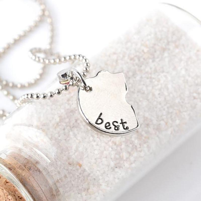 4Pcs/Set Best Friends Heart Matching Rhinestone Pendant Necklace Women Jewelry