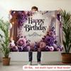 2D Elegant Purple Rose Birthday Backdrop, Luxurious Floral & Balloon Party Background Cloth for Adult Birthday