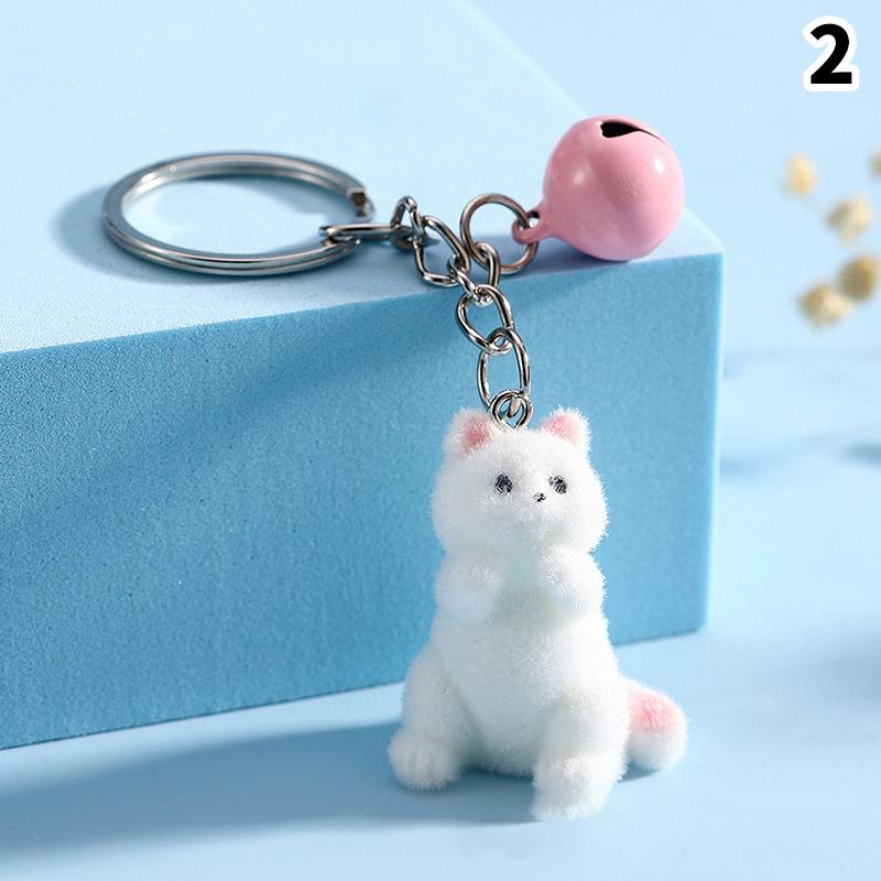 

3D Flocking White Cat Keychain Cartoon Plush Animal Keyring Bag Pendant Car Key Holder Earphone Charm Diy Jewelry Accessor