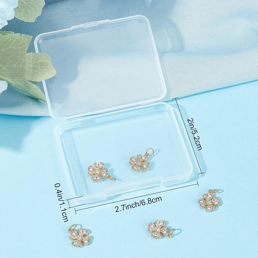 Beebeecraft 6Pcs/Box Four Leaf Clover Charms 18K Gold Plated Brass Good Luck Pendant Cubic Zirconia St. Patrick's Day Shamrock Charm for Jewelry