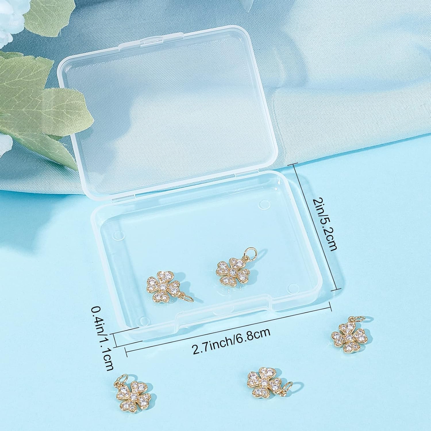 Beebeecraft 6Pcs/Box Four Leaf Clover Charms 18K Gold Plated Brass Good Luck Pendant Cubic Zirconia St. Patrick s Day Shamrock Charm for Jewelry