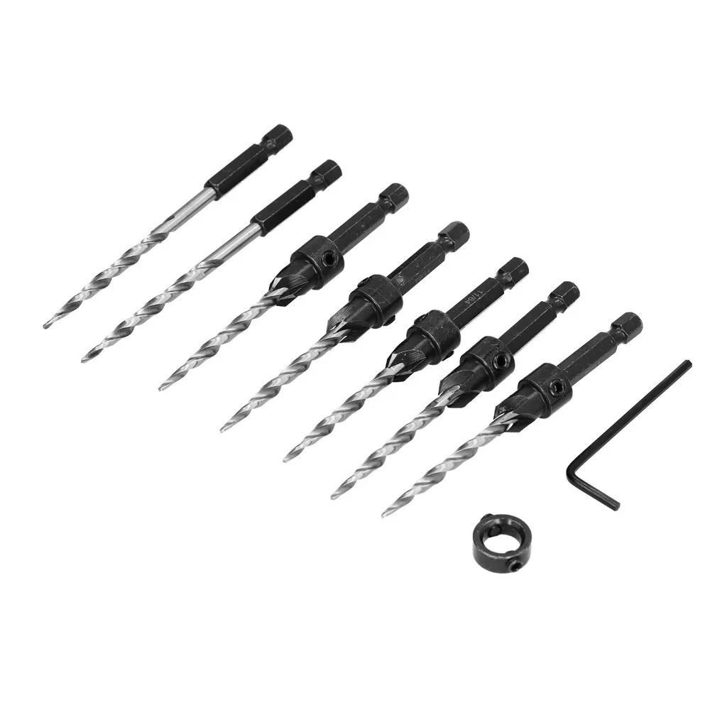 

Durable 9PCS 1/4 Inch Hex Shank Countersink Drill Bit Set Adjustable Depth Stop Quick Change Counter Sinker Drill Bit Tapered