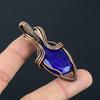 Lab-Created Blue Sapphire Gemstone Handmade Pure Copper Wire Wrapped Pendant Jewelry For Memorial Day