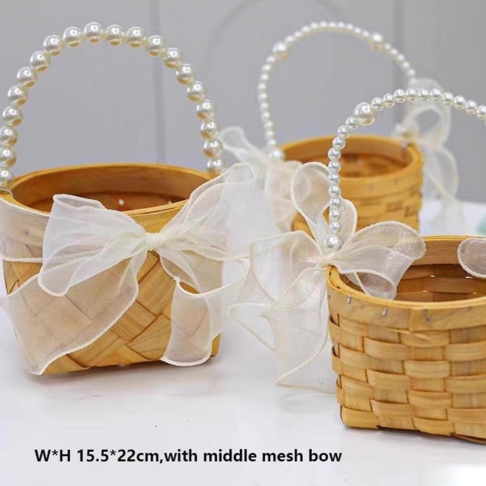 with Pearl Hand-held Imitation Rattan Handhold Handwoven with Riddon Bow Braid Storage Baskets Household 7 Styles