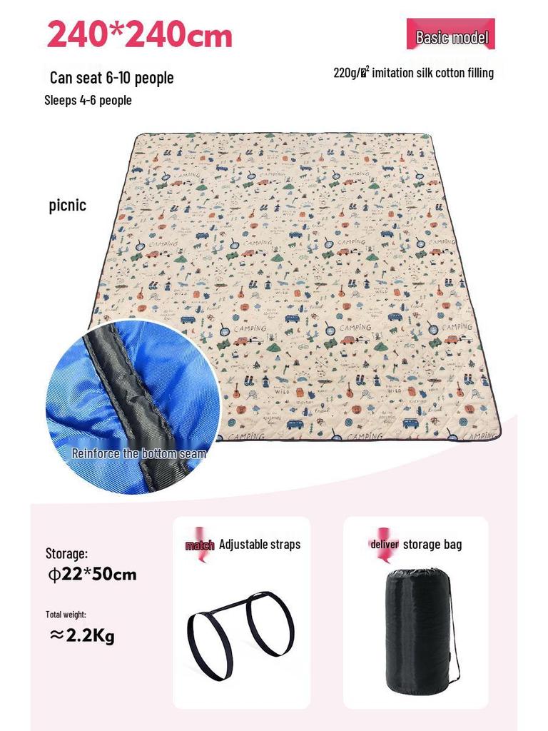 Moisture-Proof Picnic & Camping Mat: Thick, Waterproof, Machine-Washable Tent Ground Cover (240×240, 2.4M)