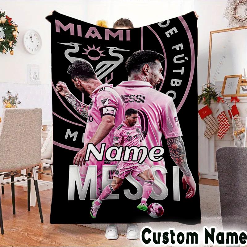 Custom Name Lionel Messi Poster Art Throws Blanket Flannel Blankets for Couch Bed Gifts for Men Women Picnic Blanket Christmas Fan Gifts