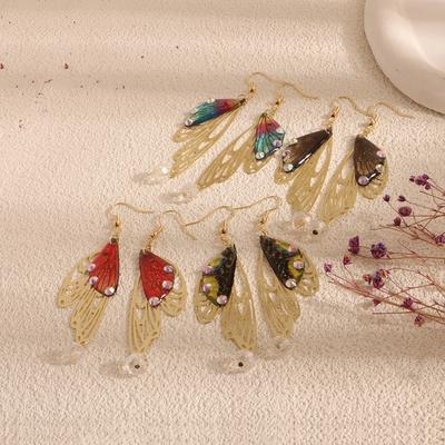 European and American Earrings, Butterfly Stud Earrings, Fresh and Fashionable Simulation Cicada Wing Earrings, Long Fringed Bride