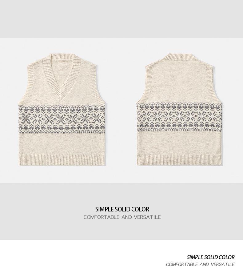 Men's Retro Argyle Fair Isle Knit V-neck Sweater Vest for Autumn/Winter