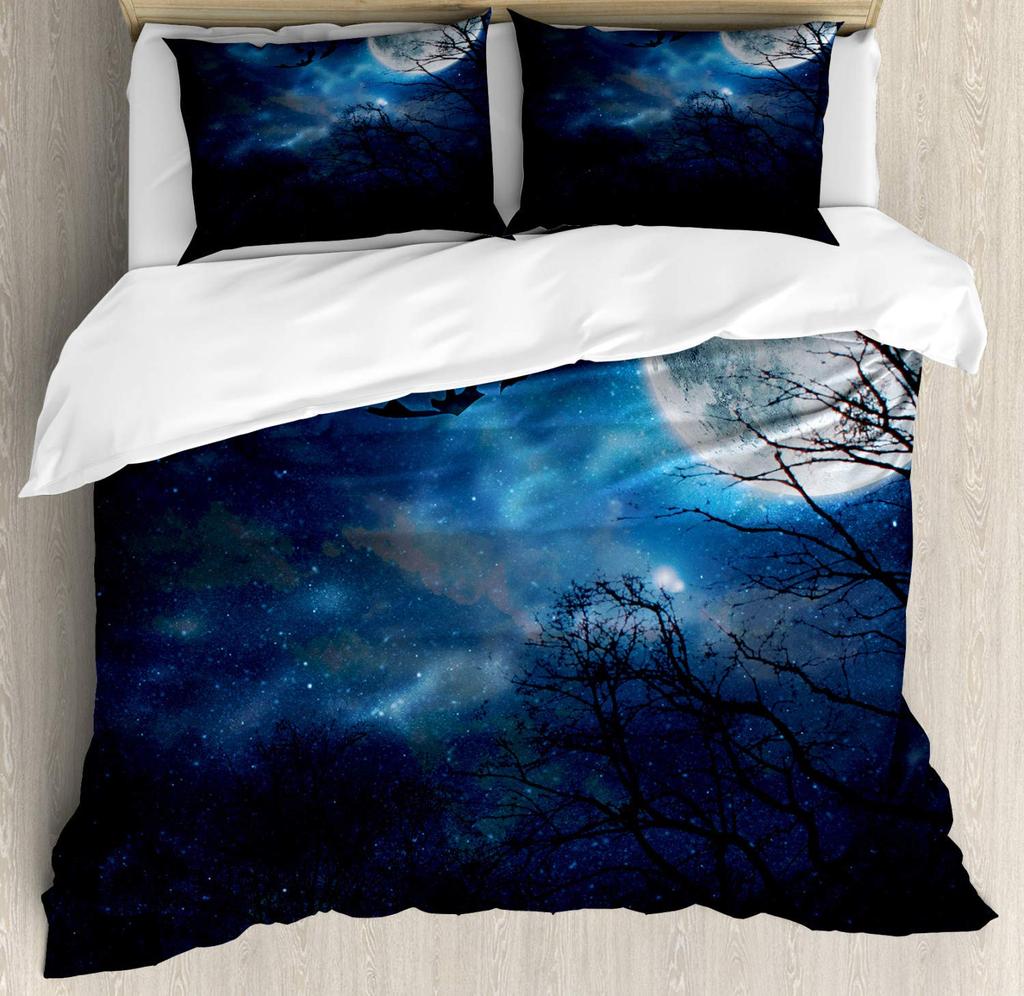 Halloween Duvet Cover Set, Spooky Carved Halloween Pumpkin Lantern Bat Bedding Set Single Twin Full Queen King Comforter Cover