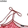VONDA Women's Sleeveless Sling Plaid Casual Loose Pleated Tank Dress