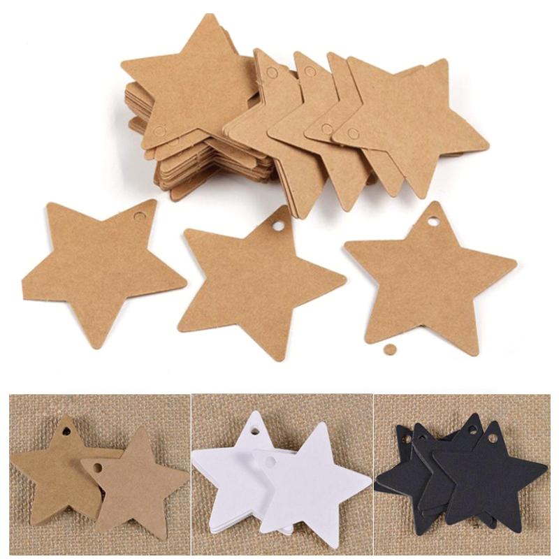 100PCS Kraft Paper Star Shape Label Writable Blank Hanging Tag Decorative Marking Card 3 Colors Available Gift Package Props ZYF