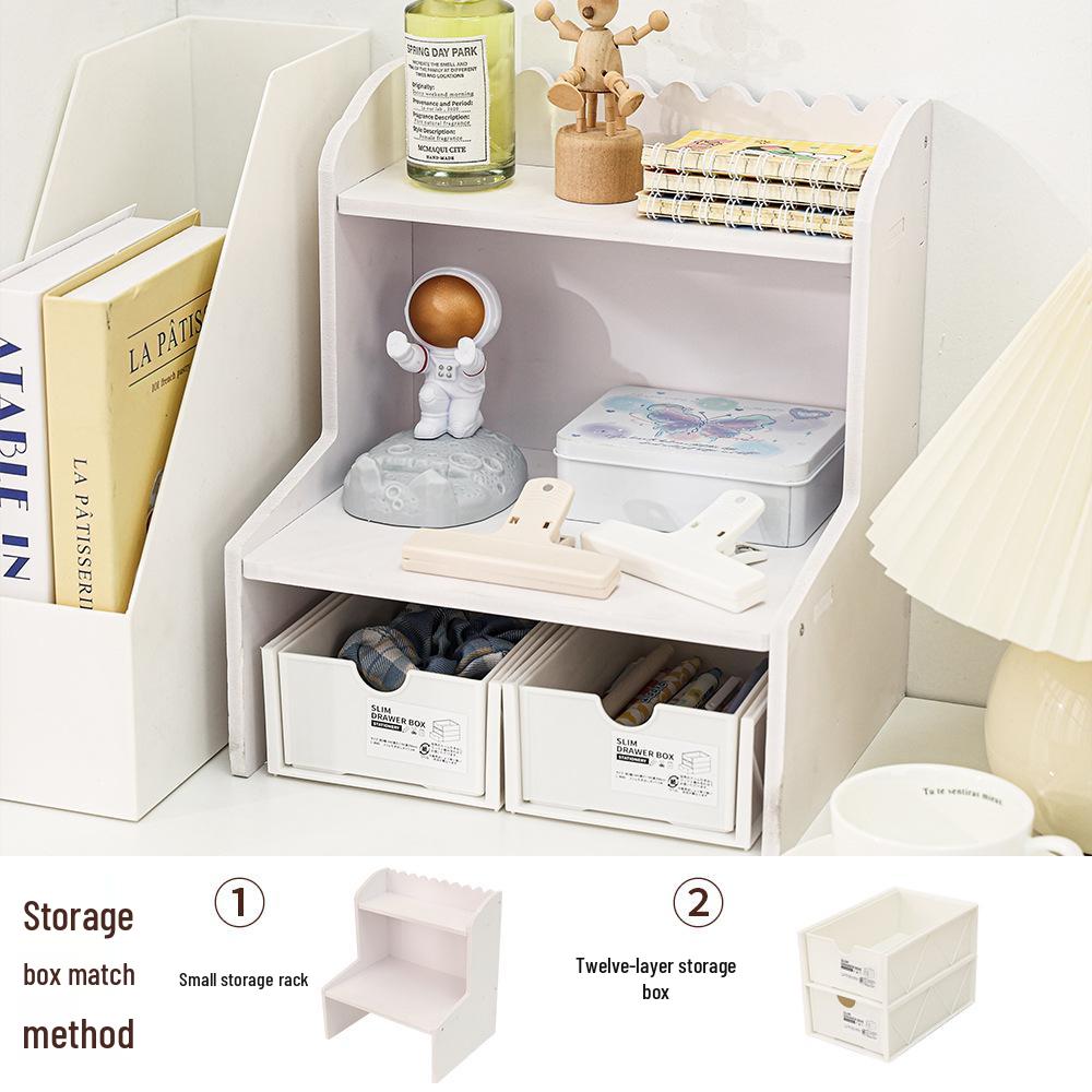 Raft de Depozitare de Birou din Dantelă cu Strat Dublu cu Sertar Avansat, Design Multistrat