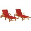 Sun Loungers Set of 2 with Cushions Solid Acacia Wood