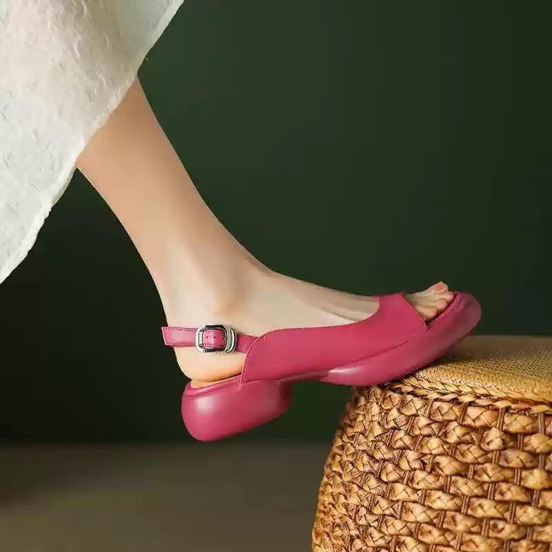 Women s round head sandals thick bottom summer outside wear versatile leaky toe fish mouth shoes 35 ярко-розовый