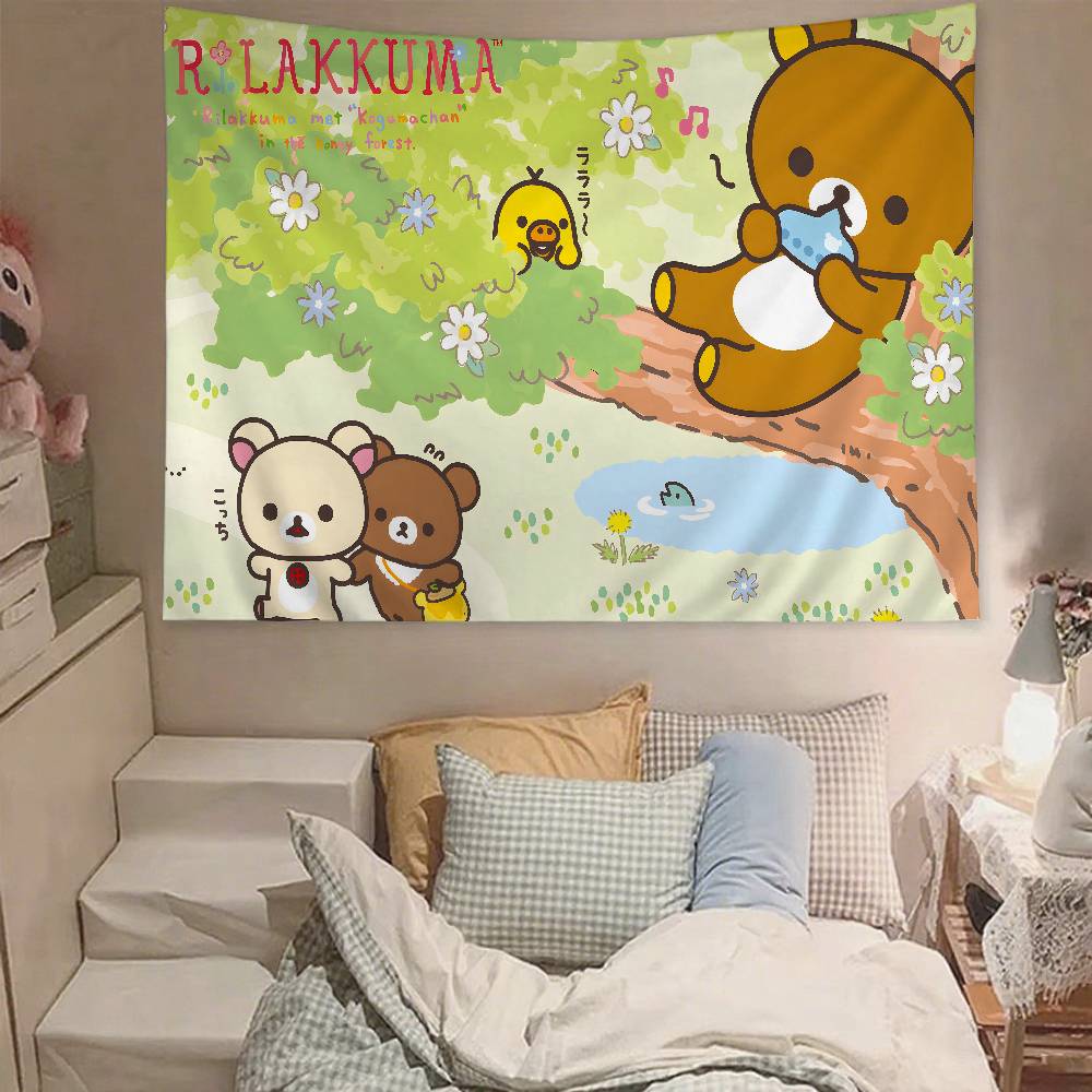 Cute RRilakkuma Tapestry Wall Hanging Tapestry Art Deco Blanket Curtain Hanging At Home Bedroom Living Room Decor