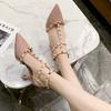 Women's Shoes  Summer Sandals Pointed Toe Patent Leather Rivet Buckle Sandals Stiletto Beige Khaki Red All-match High Heels