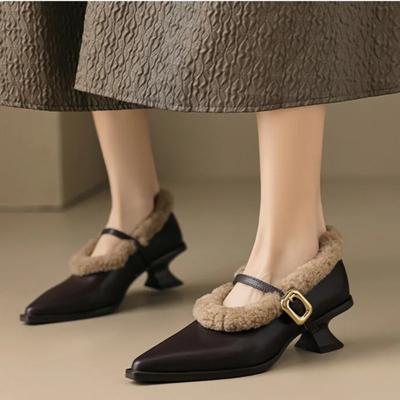 Mode Hiver nouvelles bottes en coton à talons fins pour femmes mode pointues bouche peu profonde avec semelles souples chaussures basses antidérapantes
