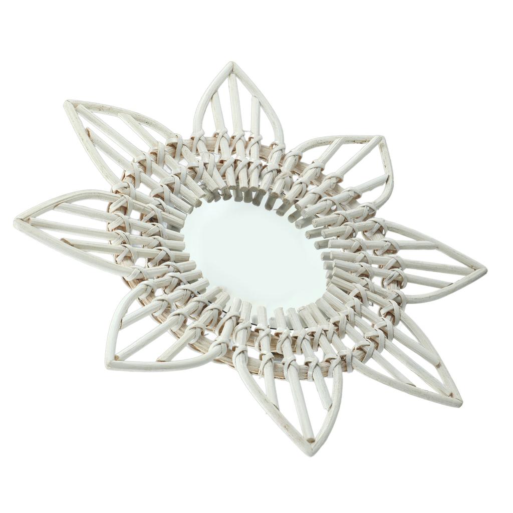 Rotting Väggspegel Vit Blomma Form Rustik Vintage Högpolerat Glas Dekorativ Spegel för