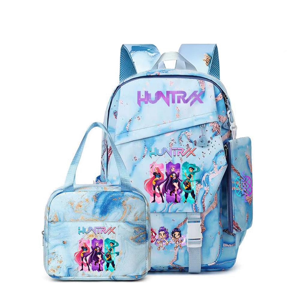 K-Pop Demon Hunter Girl Group Backpack Demon Boy Group Cartoon Anime Lunch Bag Pencil Case Three-Piece Set