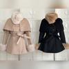 2025 Winter Französisch Vintage Elegant Wollmantel Frau Schwarz Schick Schal Umhang + Retro Locker Trenchcoat Damen Bandage Korea Modedesign Outfits
