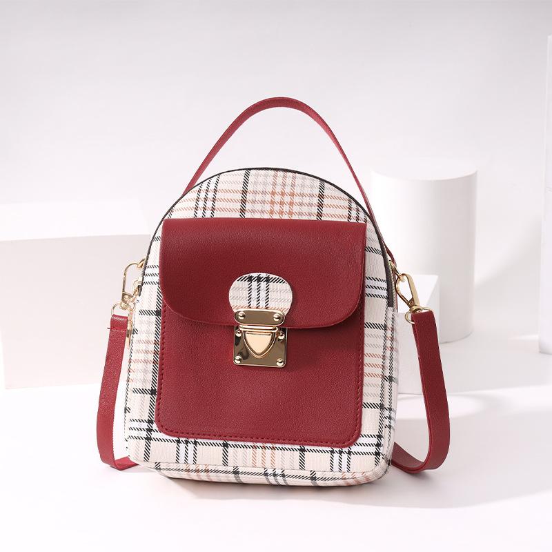 Women's backpack 20 new plaid contrasting color lock shoulder small backpack fashion casual mobile phone bag gift bag